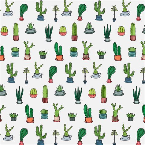 Hand Drawn Tropical Cactus Pattern Hand Made Vector Illustration