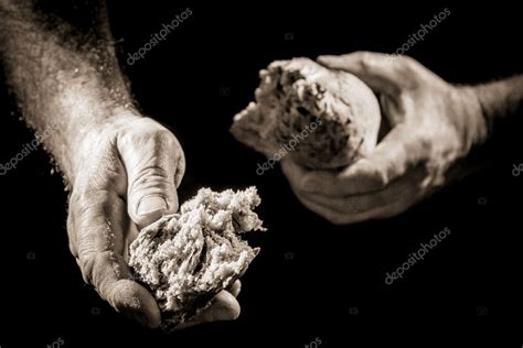 Human Hand Sharing With Bread As Charitable Action — Stock Photo