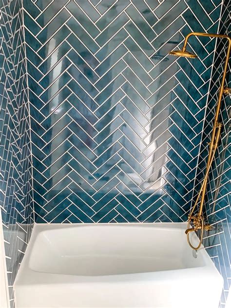 Blue Herringbone Tile Blue Shower Tile Blue Herringbone Tile Green Tile Bathroom