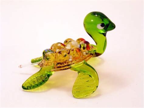 Glass Turtle Figurine Green Aquarium Accessories Turtle For Etsy