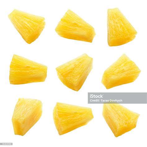 Canned Pineapple Chunks Pineapple Slices Isolated Set Of Pineapple