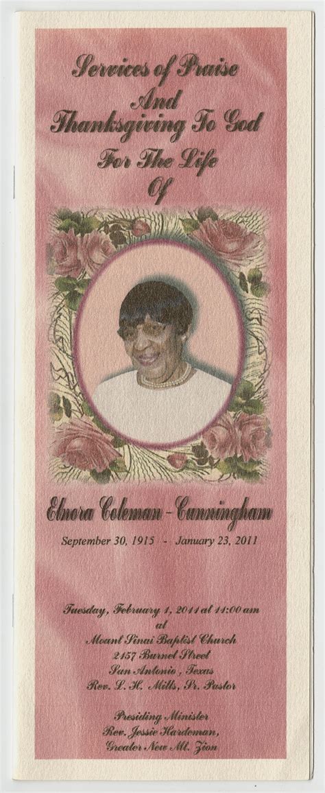 [Funeral Program for Elnora Coleman-Cunningham, February 1, 2011] - The
