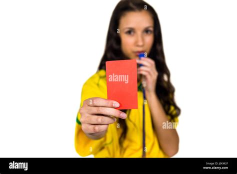 Supporting Woman Showing Red Card Stock Photo Alamy