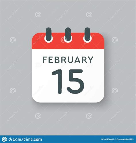 Icon Day Date 15 February Template Calendar Page Stock Vector