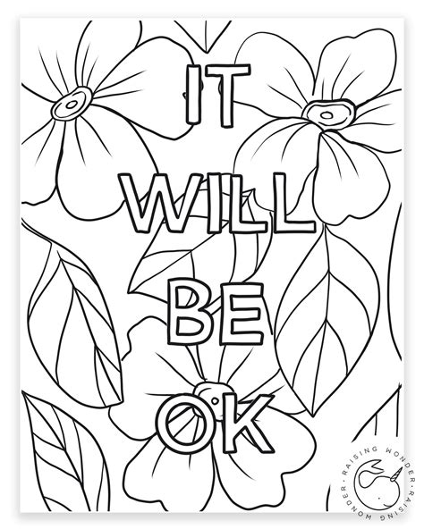 Single Coloring Page It Will Be Ok Sarah Jane Studios