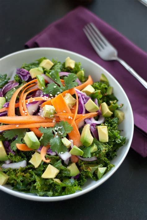Asian Raw Kale Salad with Red Pepper Dressing - Cookie and ...