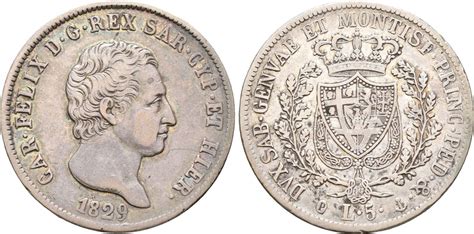 Sardinien Königreich 5 Lire Genua 1829 Carlo Felice 1821 1831 Vf