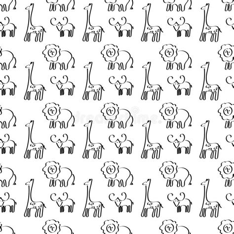 Vector Seamless Pattern African Animals Lion Giraffe And Other Hand