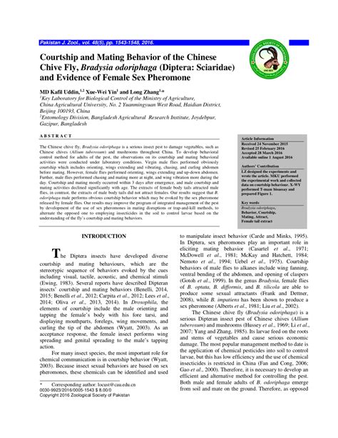 Pdf Courtship And Mating Behavior Of The Chinese Chive Fly Bradysia