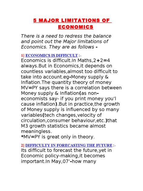5 Major Limitations Of Economics Pdf Money Supply Inflation