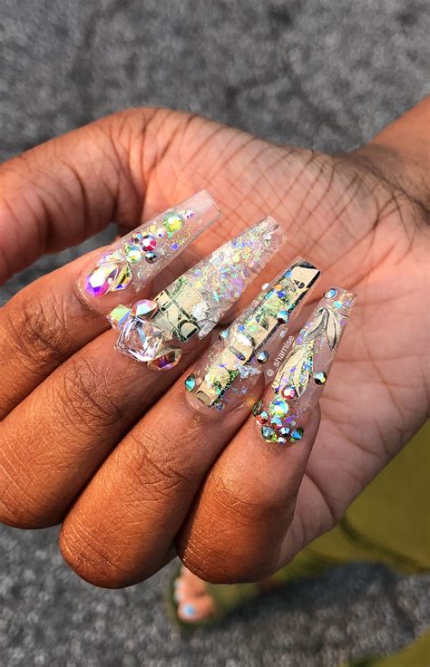 M O N E Y 💰💵 Instagram Sharnise Nails Bling Acrylic Nails Short