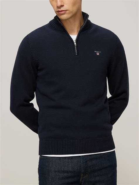 Gant Half Zip Cotton Pullover Knit Jumper Evening Blue At John Lewis And Partners