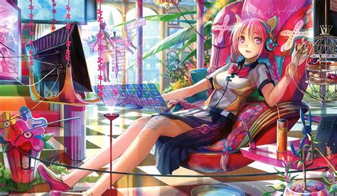 Colorful Anime Girl Chilling Wallpaper 4k