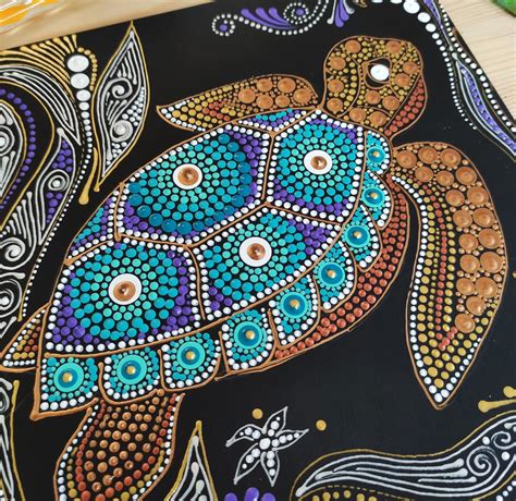 Sea Turtle Painting Dot Art Original Artwork Turtle Aboriginal Etsy