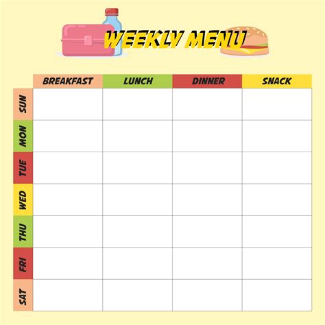 Blank menu template printable