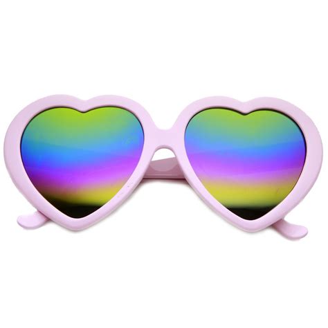 Womens Heart Shape Flash Mirror Rainbow Lens Sunglasses 9492 Heart Shaped Sunglasses Heart