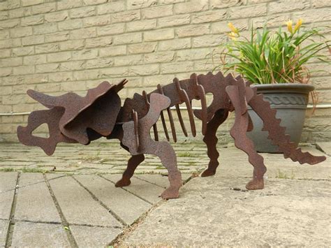 Triceratops Dinosaur Decor Rusty Metal Dinosaur Sculpture Etsy