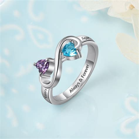 Personalized 925 Sterling Silver Infinity Ring Custom Heart Birthstone