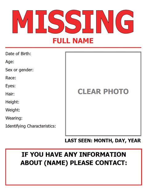 missing person poster template free