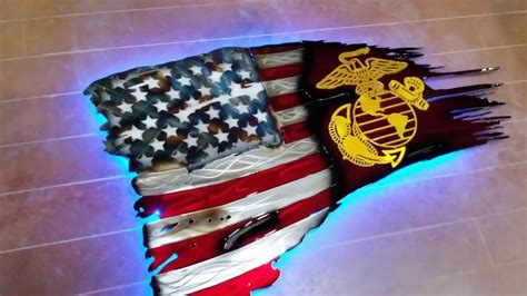 Tattered Ripped American Flag Dxf File With Marines Logo