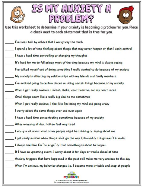 Anxiety Worksheets For Kids And Teens