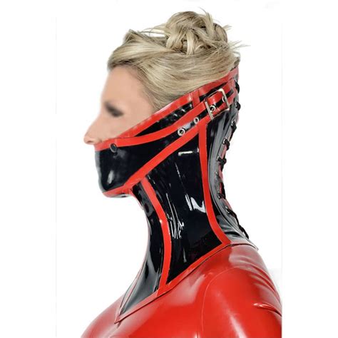 New Classical Sexy Exotic Lingerie 10mm Thickness Handmade Latex Collar Mouth Cover Hoods Mask