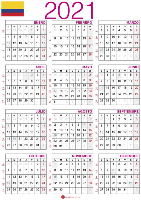 Calendario Colombia 2021 Con Días Festivos 🇨🇴 Calendarena