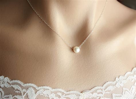 Dainty Pearl Necklace Sterling Silver Simple Elegant Gift Etsy