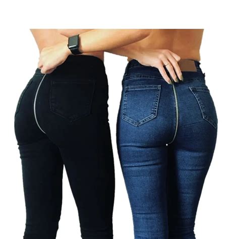 Black Jeans Woman New Sexy Back Zipper Denim Pants Skinny Pencil Pants Stretch Trousers