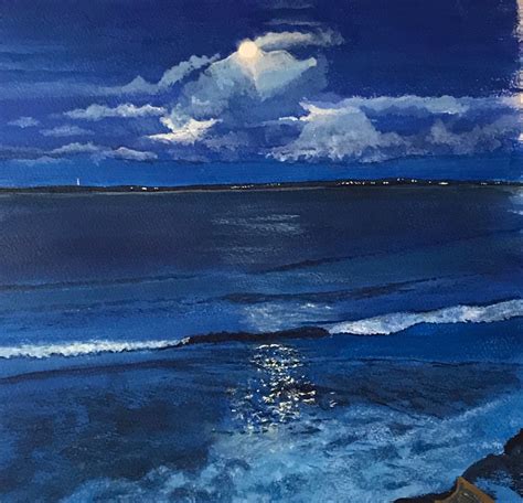 Original Acrylic Seascape Painting Of The Moon Over The Ocean Etsy