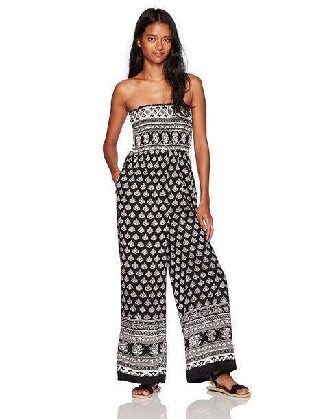 Angie Womens Strapless Printed Jumpsuit Black Medium Details Can Be