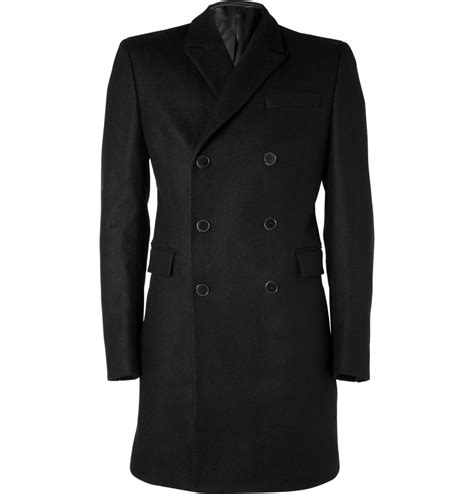 Aubin And Wills Auldhouse Double Breasted Wool Overcoat In Black For Men
