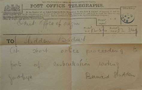 February 1st 1918 Telegram From Bernard Sladden To His Uncle Julius
