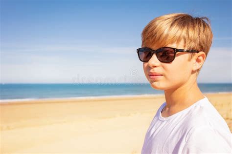 Cute Boy In Sunglasses On Beach Profile Portrait Stock Photo Image Of