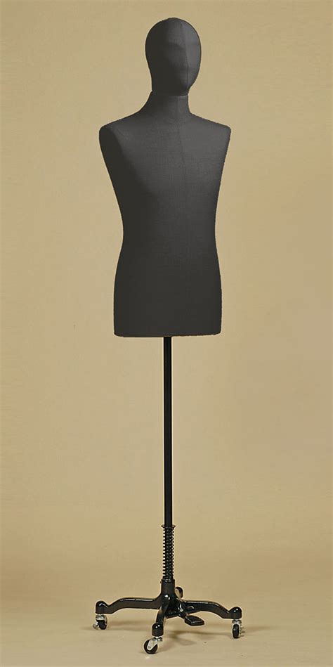 Male Tailors Dummy Mannequin In Black Linen Mix Fabric With Wheel Stand