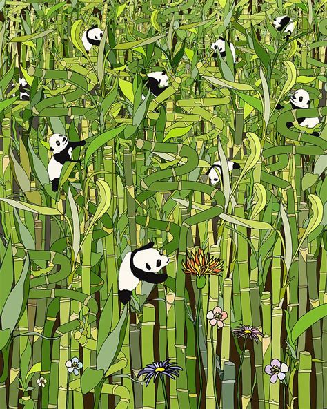Forest Drawing Bamboo Forest Panda Bear Flowers By Notsniw Art