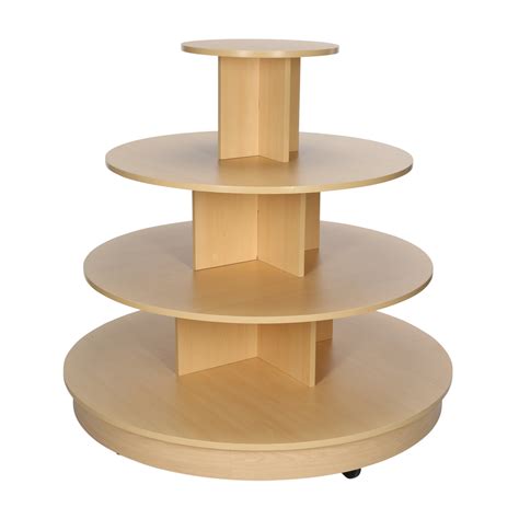 4 Tier Round Wood Display Table With Casters 45 In H Specialty
