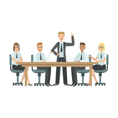 Managers Sitting On Meeting Teamwork Illustration Stock Vector