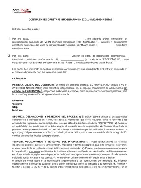 formato contrato de corretaje inmobiliario ve in pdf justicia crimen y violencia