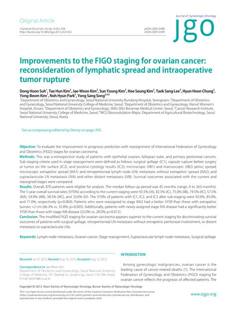 Comparative values of doppler and conventional us, ct, and mr imaging correlated with surgery and. (PDF) Improvements to the FIGO staging for ovarian cancer ...