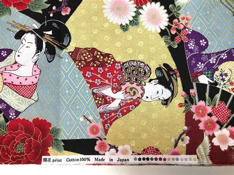 Japanese Fabric Traditional Geisha And Flower Pattern 15 Etsy