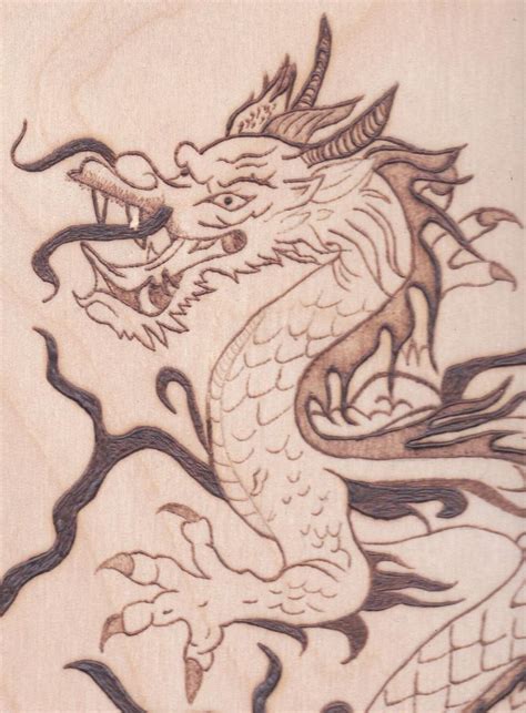 Hand Crafted Woodburn Pyrography Korean Dragon By Woodburn By Marsha