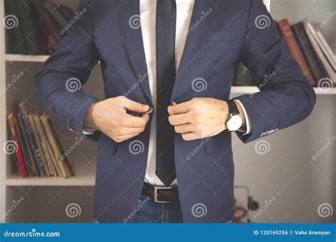 Businessman Wears A Jacket Stock Photo Image Of Suit 135169256