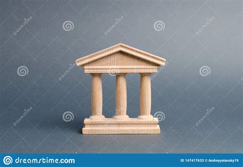 Wooden Government Building On A Gray Background The