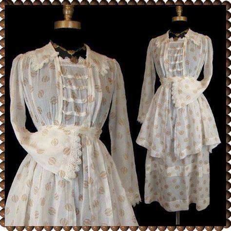 Antique Post Edwardian Tea Dress Novelty Print Wood Grain Dots Etsy