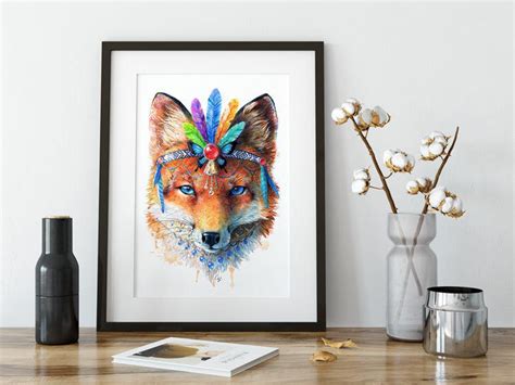 Bohemian Fox Spirit Animal Totem Series Wall Art Print Etsy