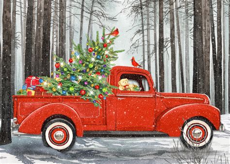 Vintage red truck with christmas tree. Winter & Christmas - Lynnea Washburn