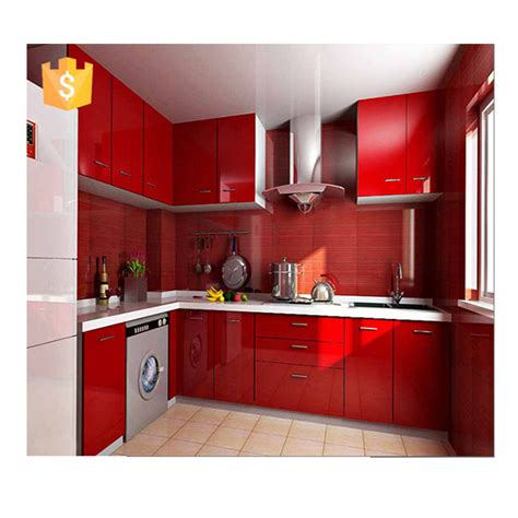 2020 High Gloss Red Lacquer Kitchen Cabinets Design With Complete Set
