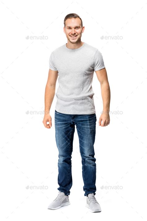 Handsome Man In White T Shirt Full Body Stock Photo By Photocreo