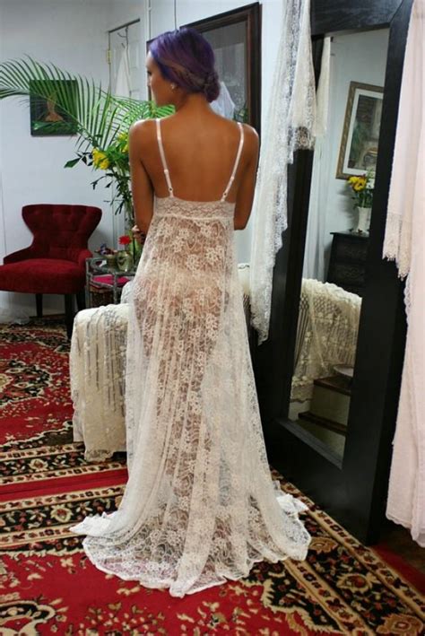 Sheer Lace Bridal Lingerie Nightgown Sleepwear Wedding Nightgown White